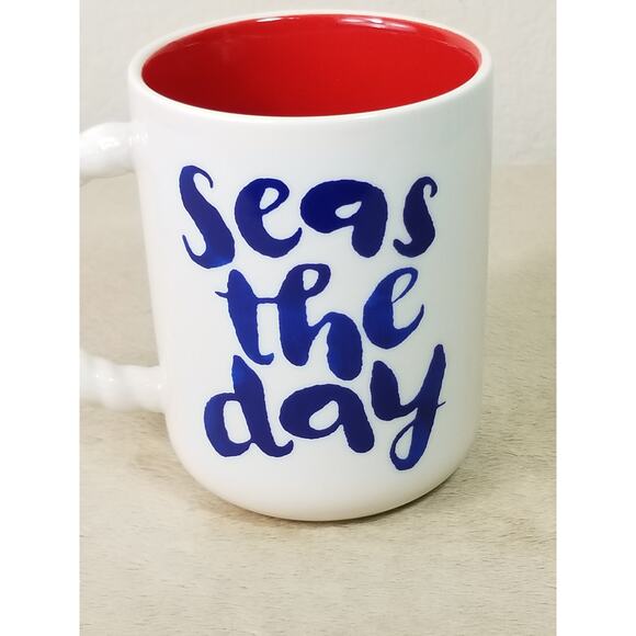 Hallmark Coffee Mug Tea Cup 4 1/2" Seas The Day 12oz White Red Vintage - Picture 2 of 14
